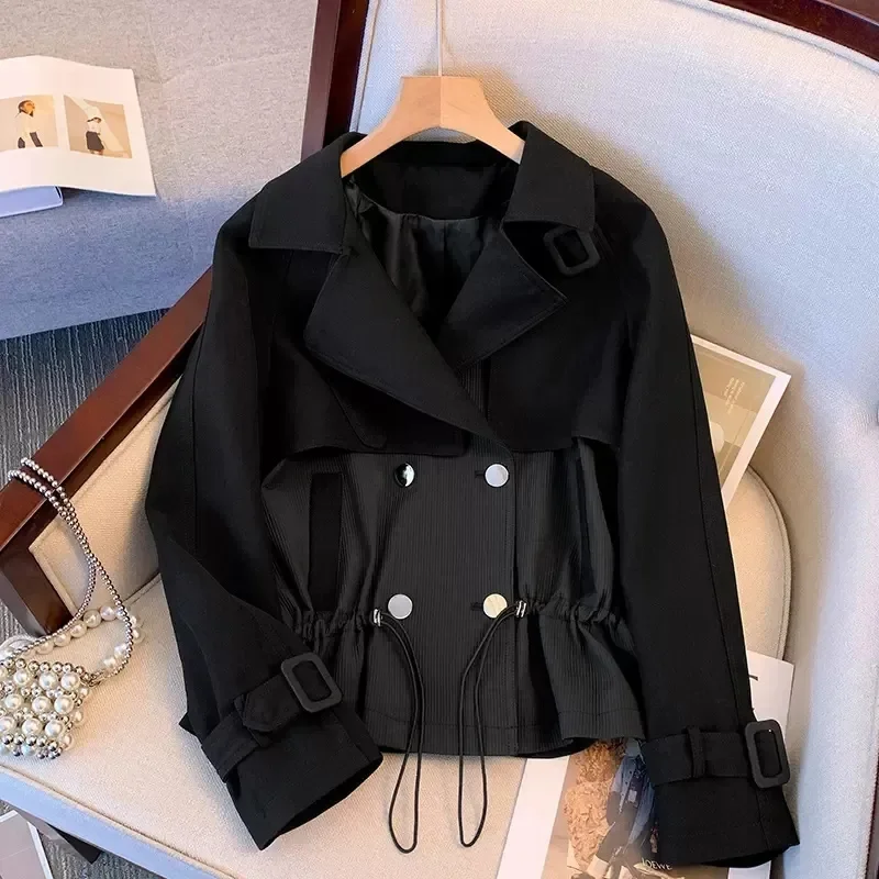 Purple Blazer Suit Collar Jacket Women's Short Waistband New Hepburn Trench Jacket For Early Spring Autumn Double-Breasted Coat