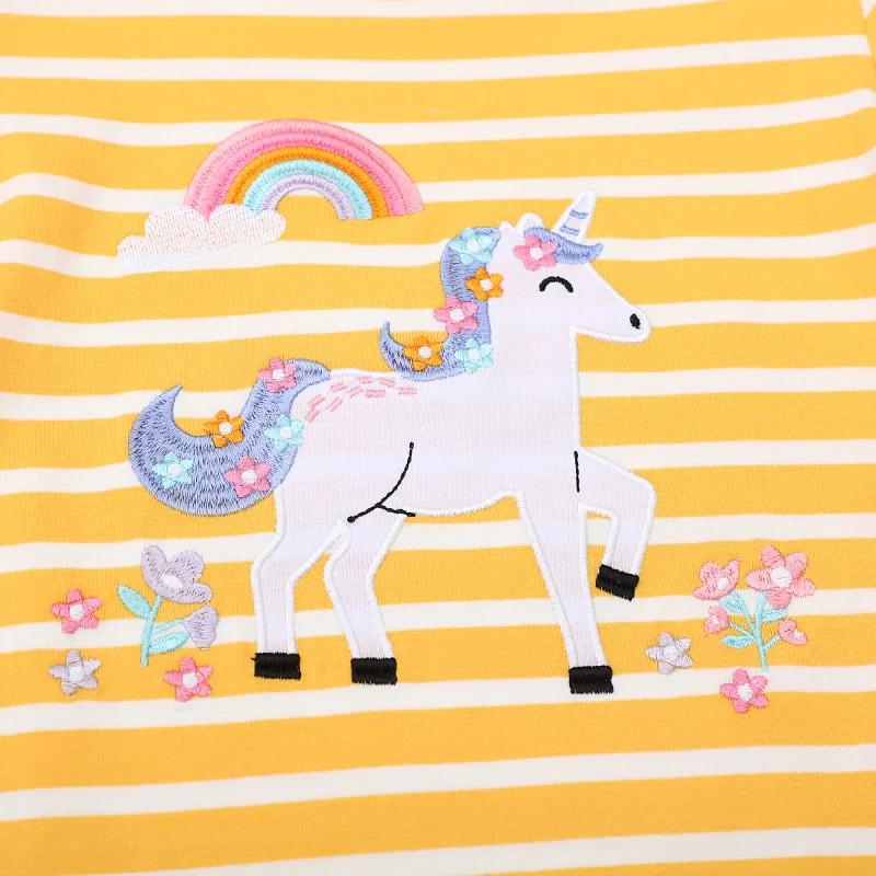 Jumping Meters 2-7T Unicorn Girls T Shirts Summer Children's Clothing Striped Short Sleeve Kids Tees Tops Baby Clothes Shirt 5