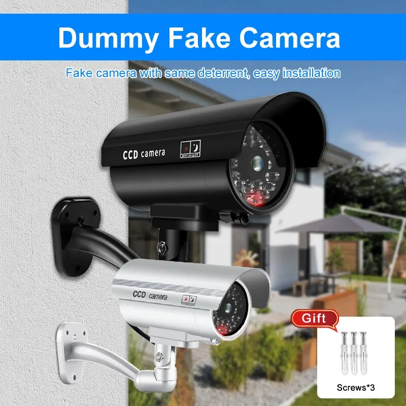 DUNIActiv- Caméra étanche pour intérieur et extérieur, faux système de surveillance CCTV, lumières LED clignotantes rouges, aucun câblage requis, 1PC