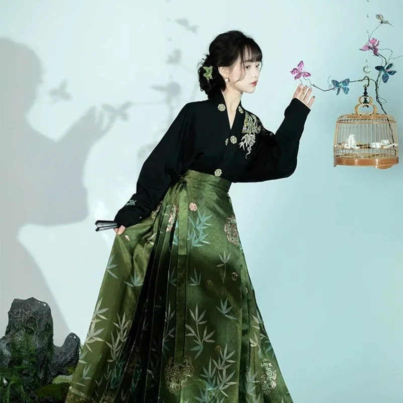 

Костюм в китайском стиле Mamianqun, китайское платье hanfu Оригинальная юбка династии Ming, плетеная юбка с золотым лицом лошади, платье Hanfu