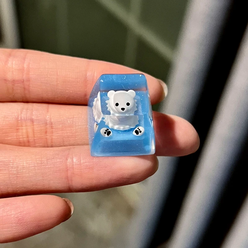 

Blue SA Resin Keycaps For Cross Switch Axis Gaming Wireless Wired Mechanical Keyboard Cute Bear Backlit R4 ESC Key Cap