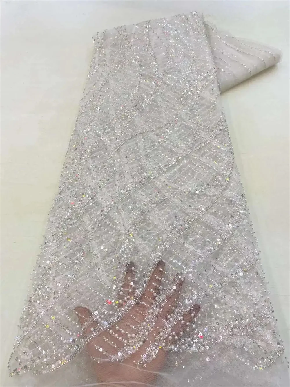 African Sequins Beaded Lace Fabric Sequence Embroidery French Nigerian Lace Fabric 1 Yards For Wedding Dress lace fabric,african wax fabric