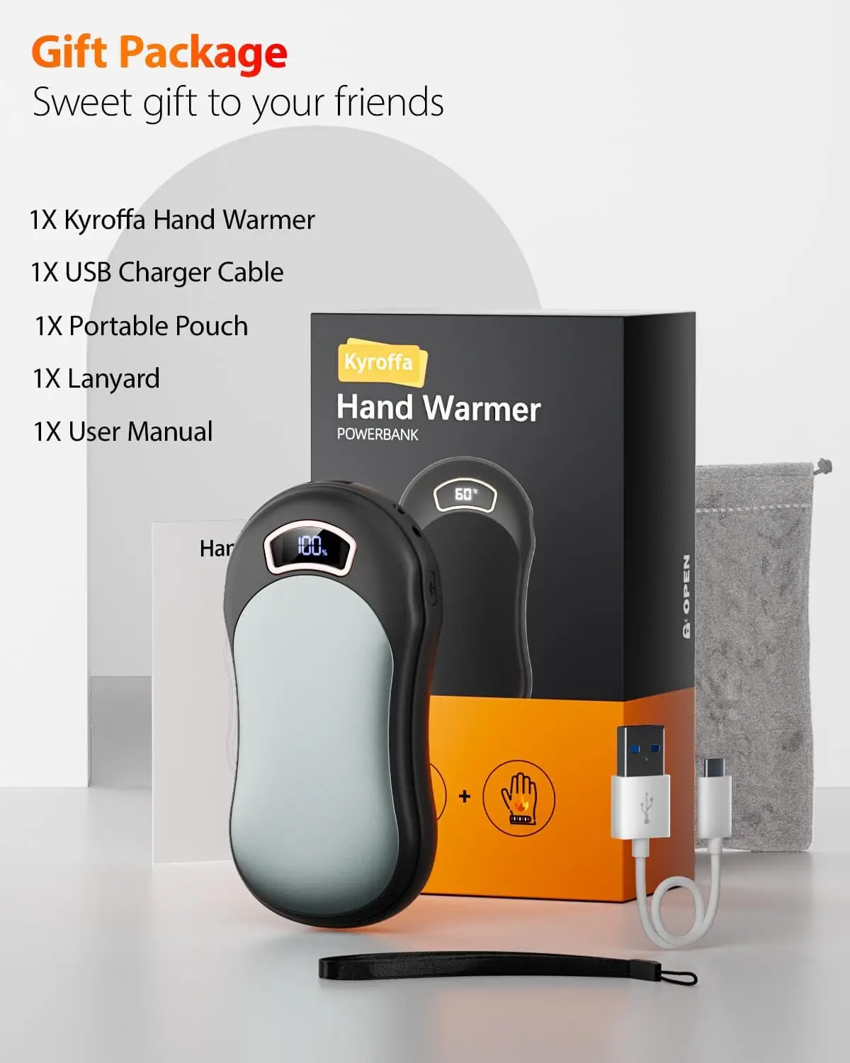 XIAOMI Power Bank et chauffe-mains électrique réutilisable 10000 mAh, chauffe-mains rechargeable et portable