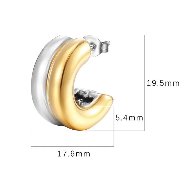 Gold&silver Mix Color Double Layer C Shape Stainless Steel Hoop Earrings Stainless Steel Huggie Ear Hoops Bicolor Punk Jewelry