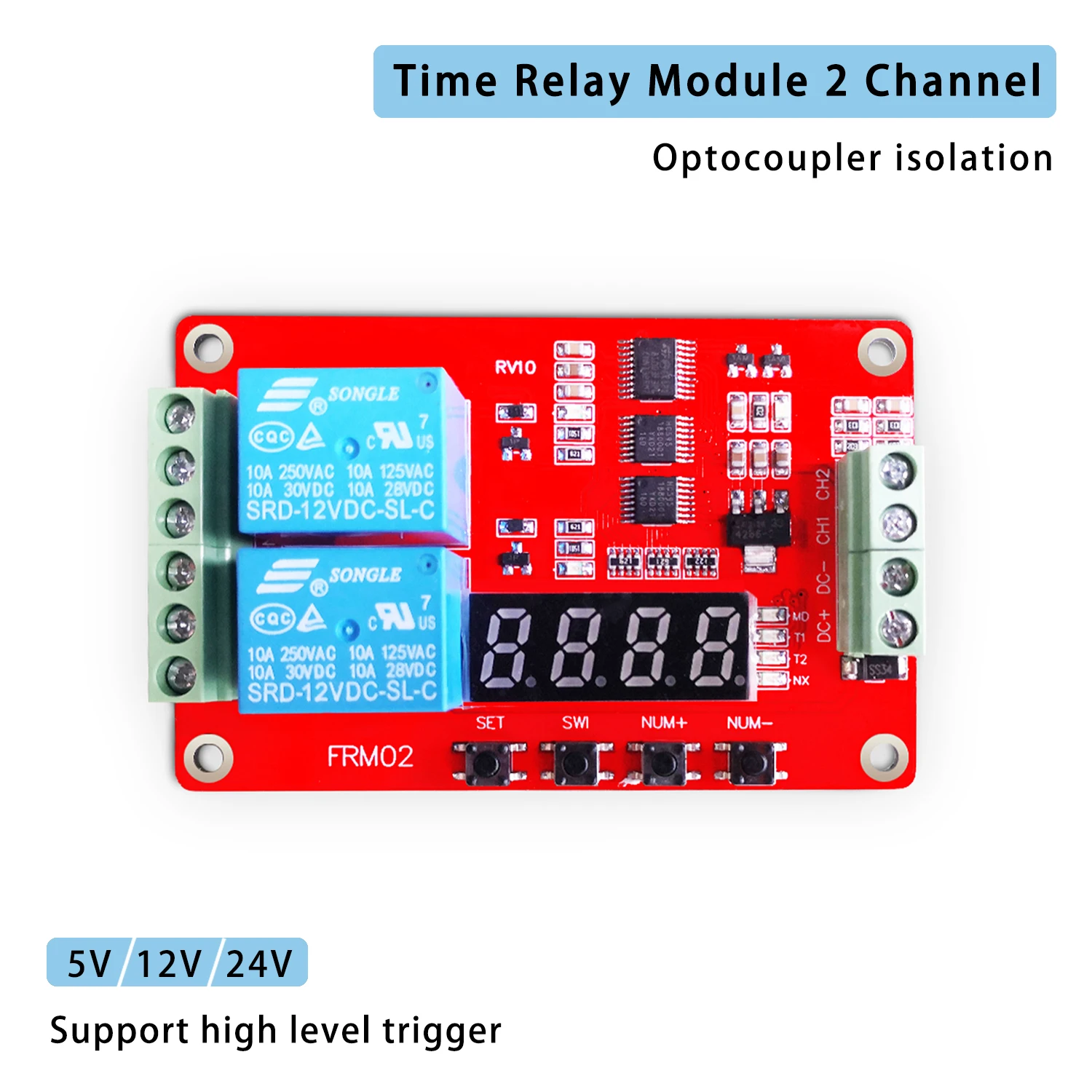5V 12V 24V 2 Channel Time Relay ModuleVoltage 220 Cycle Delay Switch