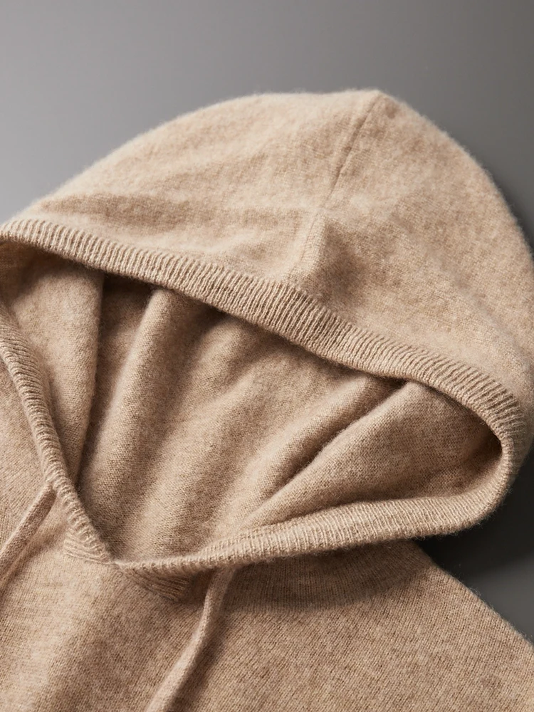 New Autumn Winter Men's Cashmere Hoodie Sweater 100% Merino Wool Hooded Pullover Large Size Knitwear Quality Soft Casual Jumpers 4
