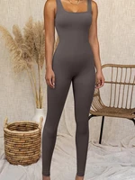 Women's Sleeveless Yoga Jumpsuit Exercise Ribbed Square Neck Vest High Waist  Fitness Sports One-piece Yoga Suit - Image 3