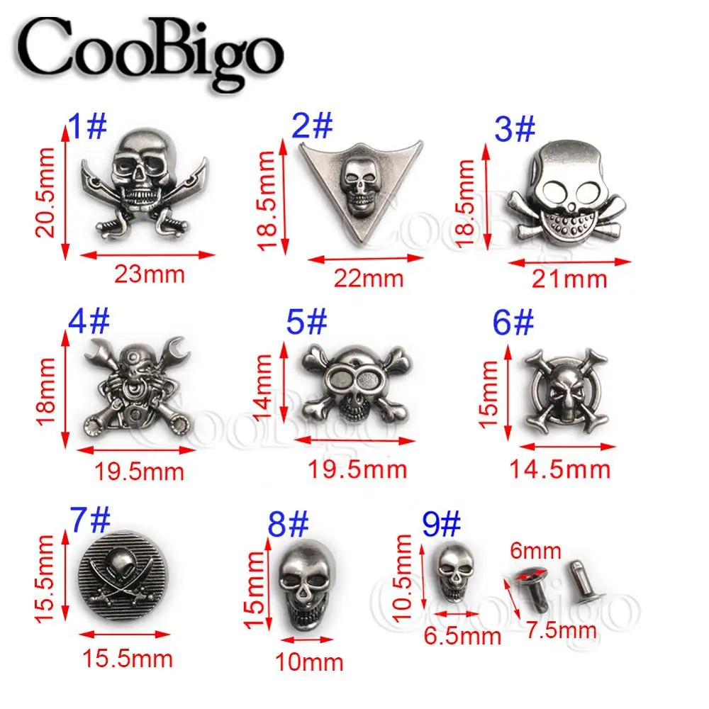 Pirate Skull Rivets Studs Metal Spike Vintage Rivet Button Concho DIY Leather Bag Belt Bracelet Shoes Clothes Sewing Decor 5Sets