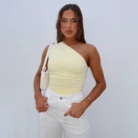 Solid Color One Shoulder Backless Shrink Tank Top T-Shirt Candy Color Tight Sexy Sleeveless Neckless Slim Casaul Top - Image 6