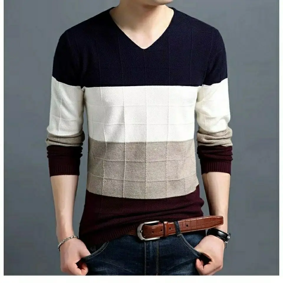 

Korean Men's Cotton Blend Sweater O-Neck Pullovers Knit Large Size Sweater Winter New Tops Long Sleeve High-End Jumpers X43