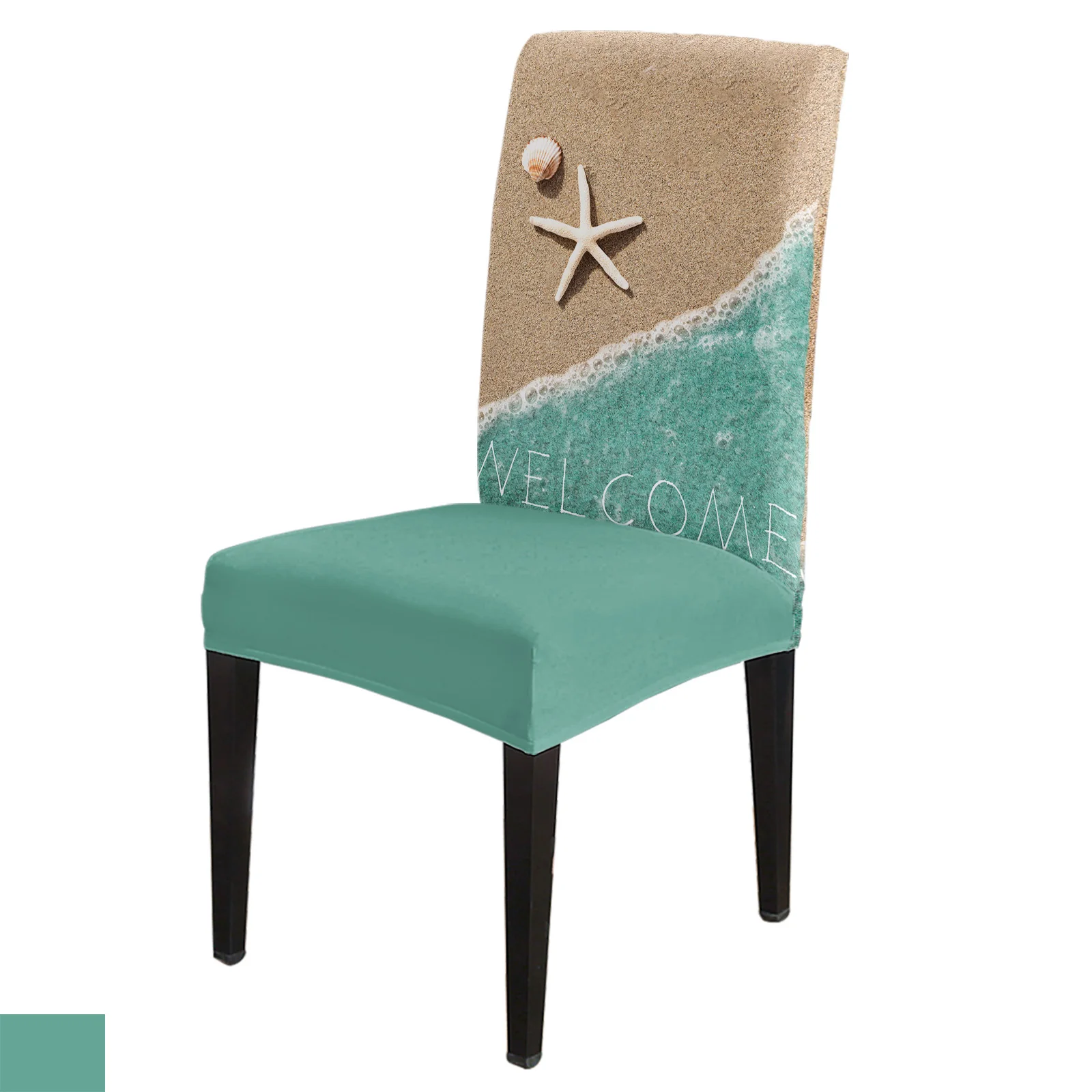 

Sea Beach Welcome Starfish Shell Dining Chair Covers Spandex Stretch Seat Cover for Wedding Kitchen Banquet Party Seat Case