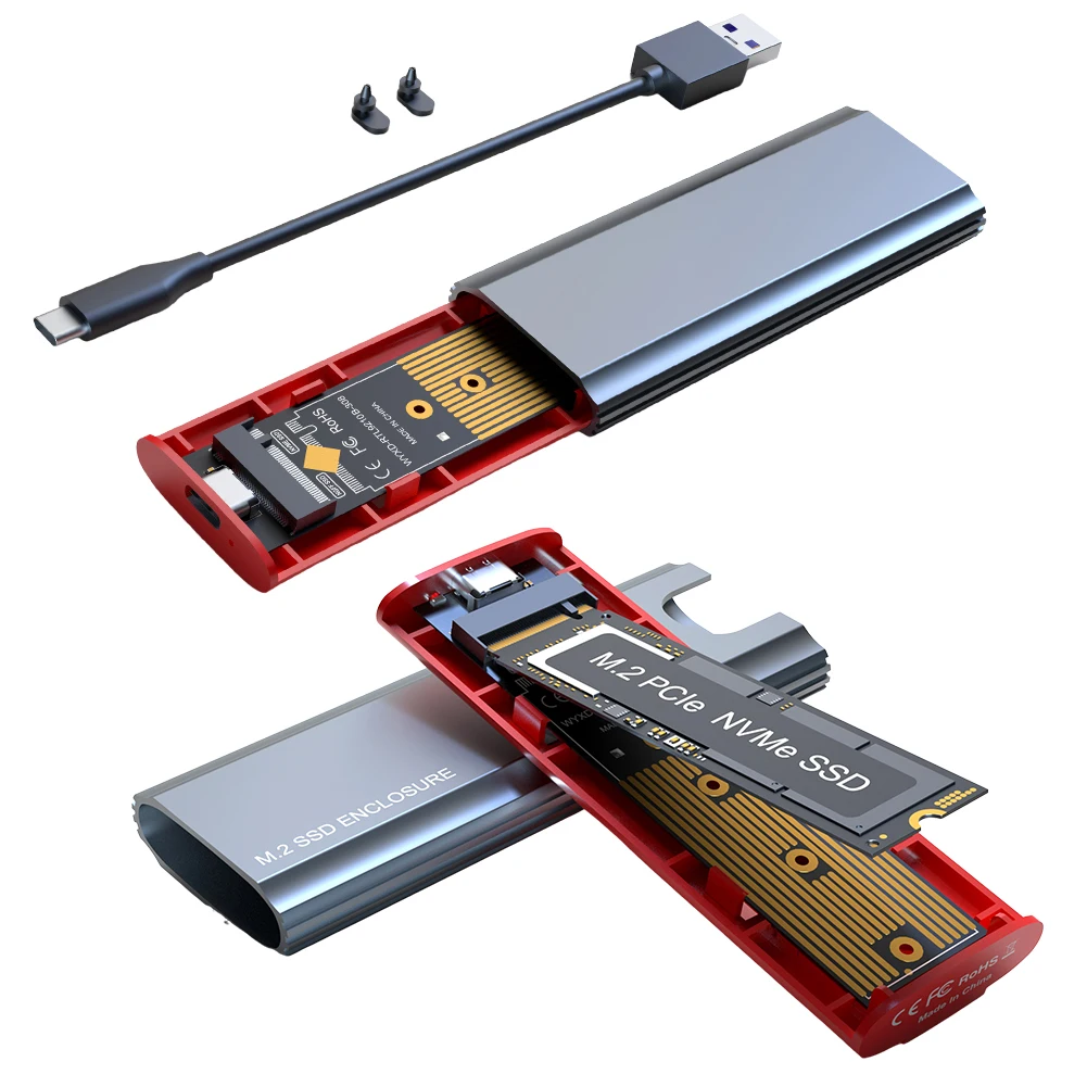 M2 SSD 케이스 M.2 NGFF NVMe SATA SSD 케이스 인클로저 어댑터 듀얼 프로토콜 10Gbps USB 3.1 Gen2 (NVMe SSD 2230 2242 2260 2280 호환)