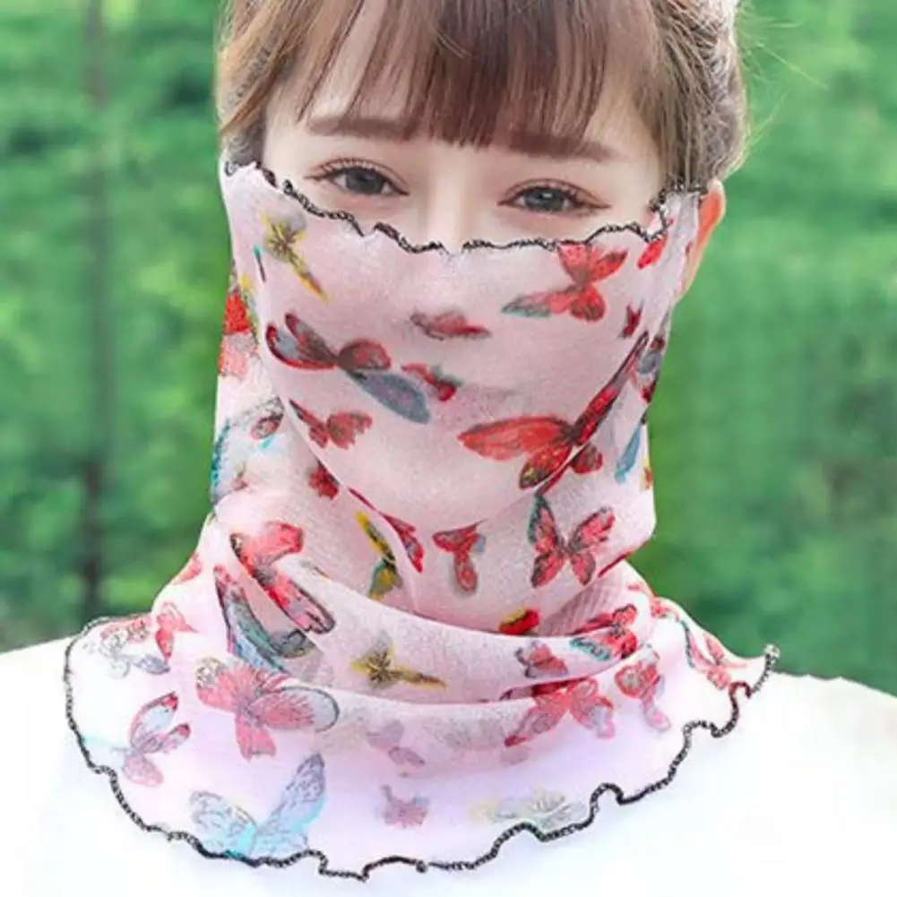 

Small Silk Scarf Tie Dye Neck Guard Cover Dust-proof Thin Sunscreen Veil