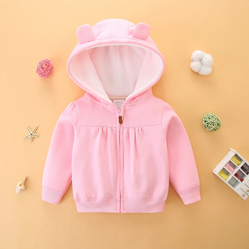 Spring and Autumn Baby Sweatshirt Fleece-Lined Girl Baby Outwear Fleece Top Thickeneded Warm Zipper Cardigan Trendy K-Style