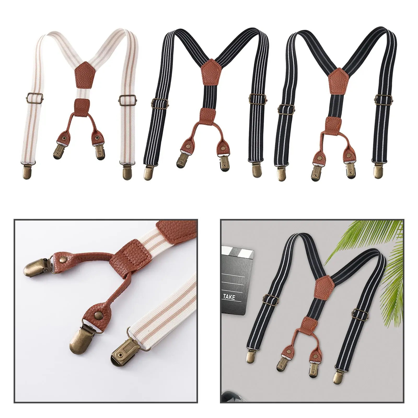 Kids Suspenders with Strong Clips Striped Pattern Elastic Straps Y Shape Braces for Outfit Costume Wedding Clothes Accessories