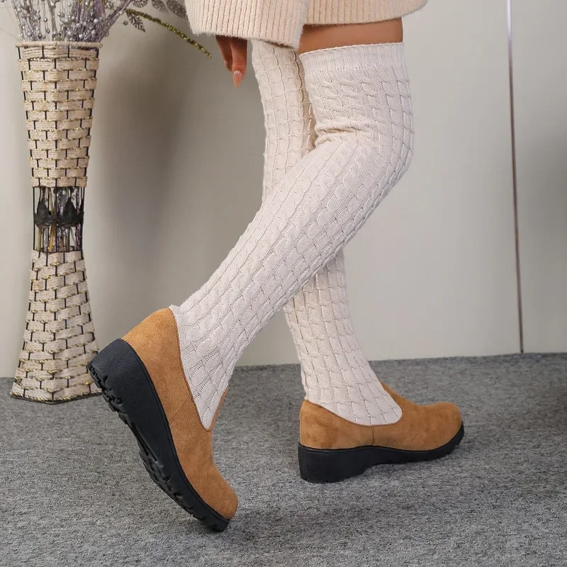 Women's Over The Knee Thigh Boots Knitted Breathable Versatile Winter 2025 Soft Sole Non-Slip Stretch Boots