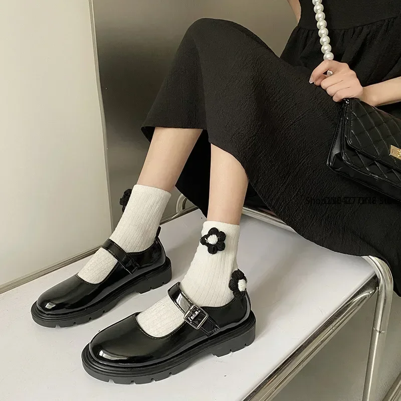 Women Loafers 2024 Vintage Round Toe Black Mary Jane Shoes Sweet Girls High Heel Platform Lolita Shoes Women's Shoes Plush 44 3
