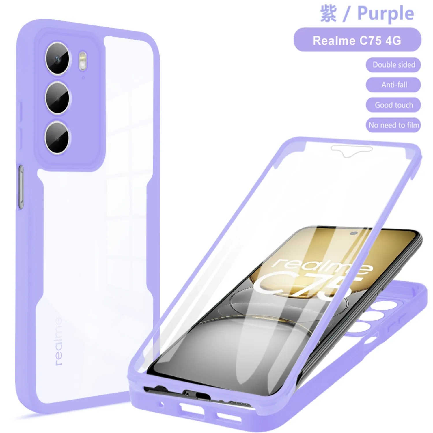 360° Shockproof Transparent Phone Case with Built-in Screen Protector and Anti-Drop Bumper Cover