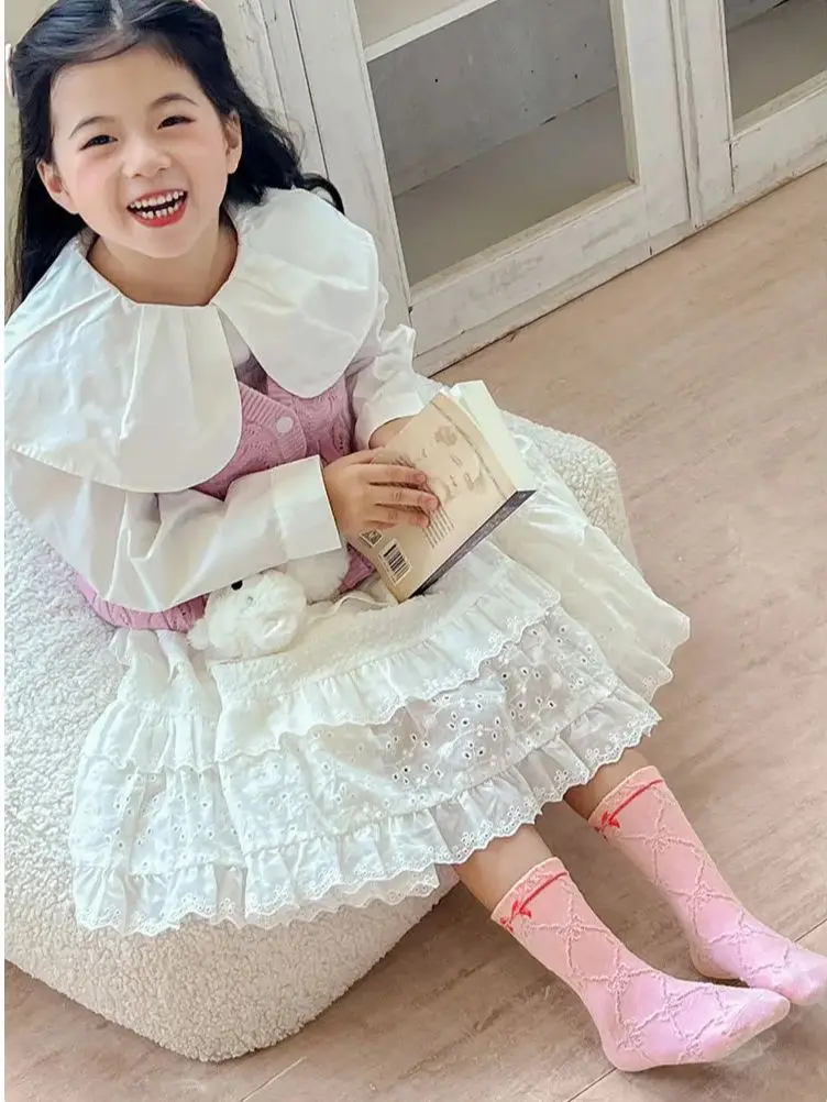 Spring Girls Socks Baby Sweet Rosy Bowknot Pattern Socks Cotton Socks Children Calf Socks Kids Socks 5 Pairs 6