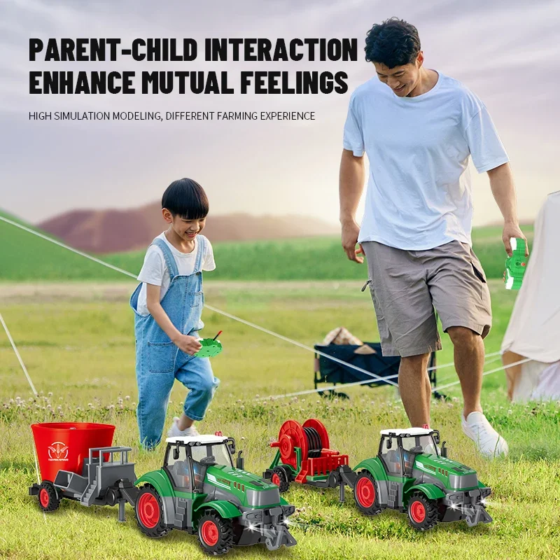 Rc Farm Trucks Set 1/24 Remote Control Tractor Toys for Children Agriculture Transporter Engineering Farming Scene Gift