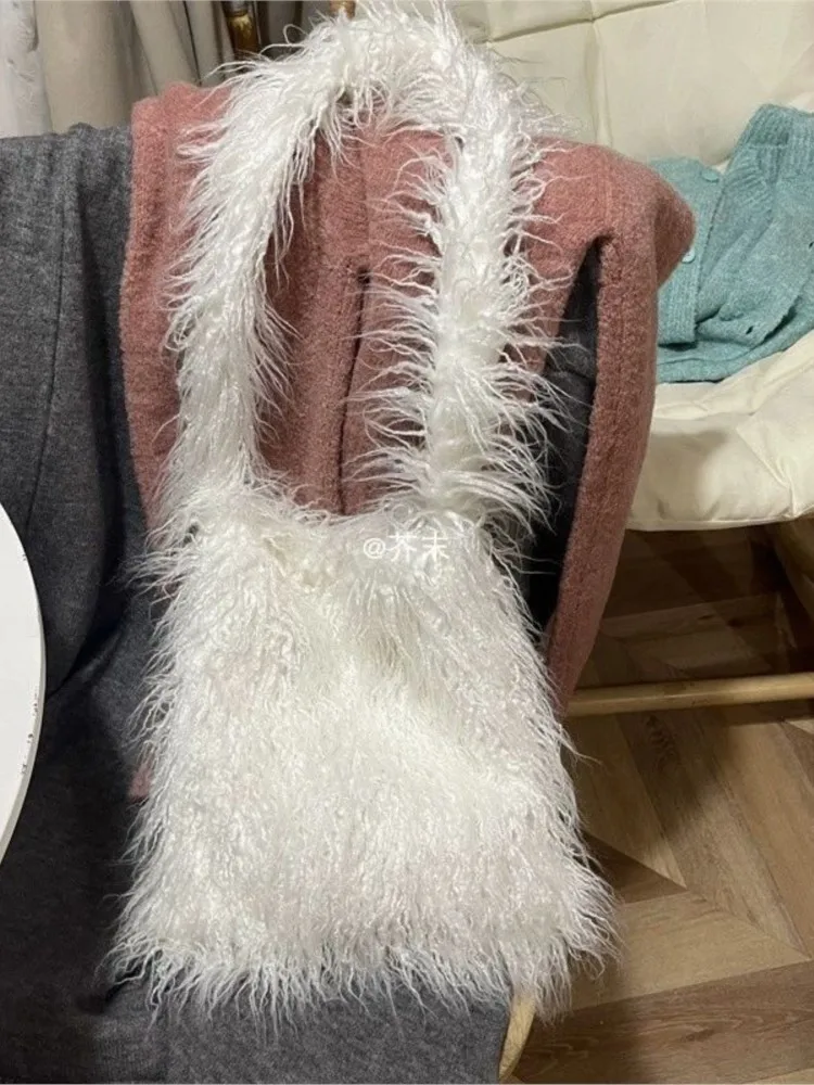 JIAERDI Plush Soft White Handbag Women Hot Girls Versatile Casual Chic Y2k Bag Purse Ladies Harajuku Aesthetic Shoulder Bags New