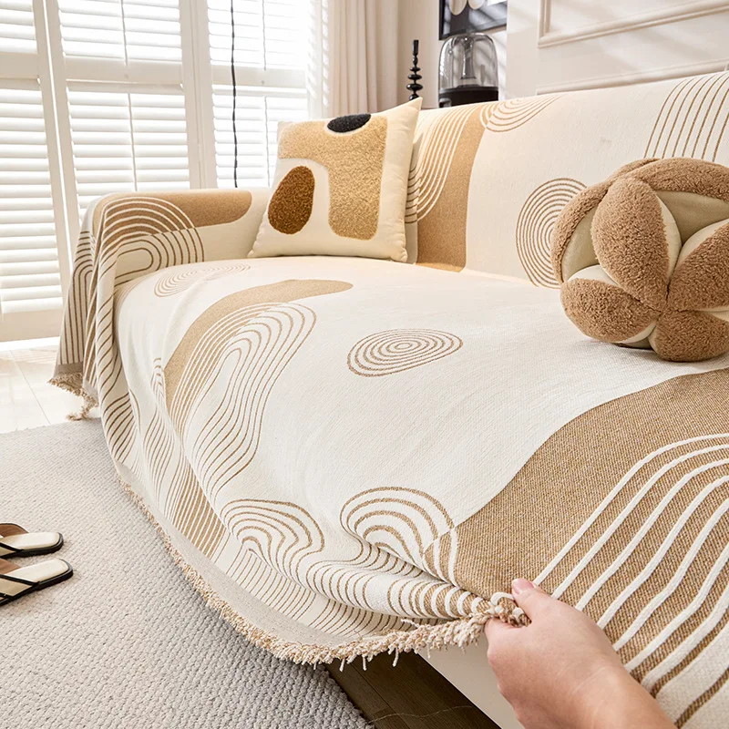 Universal Sofa Cover Winter Plush One-Piece Sofa Protector Nordic Sle Machine Washable for Three-Seater Sofa Dustproof 2