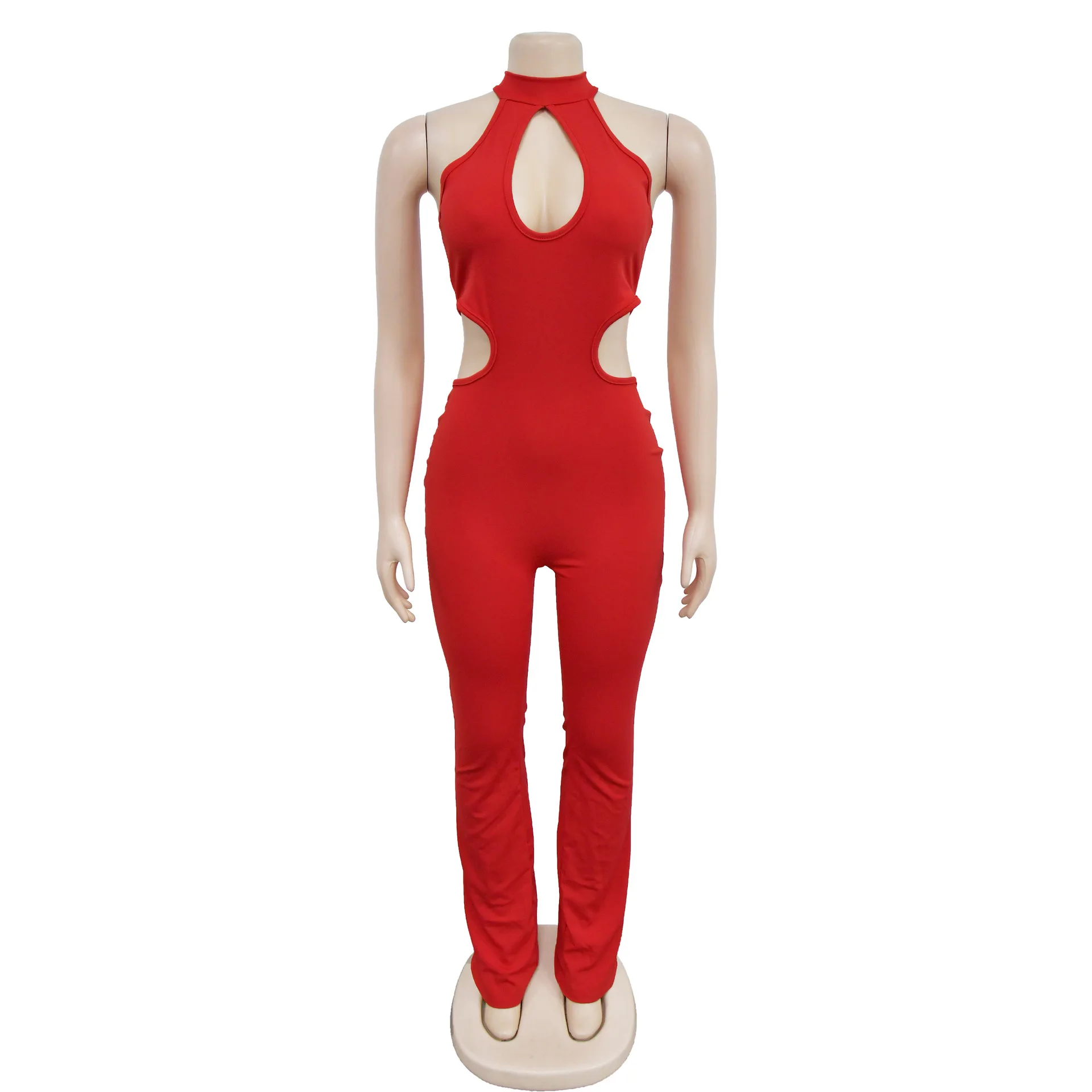 Elegant Hollow Out Slim Jumpsuits Women Sexy Sleeveless Halter Fashion Casual Summer Rompers Club Party Overalls Female Clothing