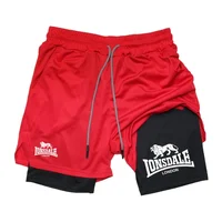 print 2 in 1 running shorts form gym workout compression shorts with phone pocket towel loop summer sport athletic active Wear 2
