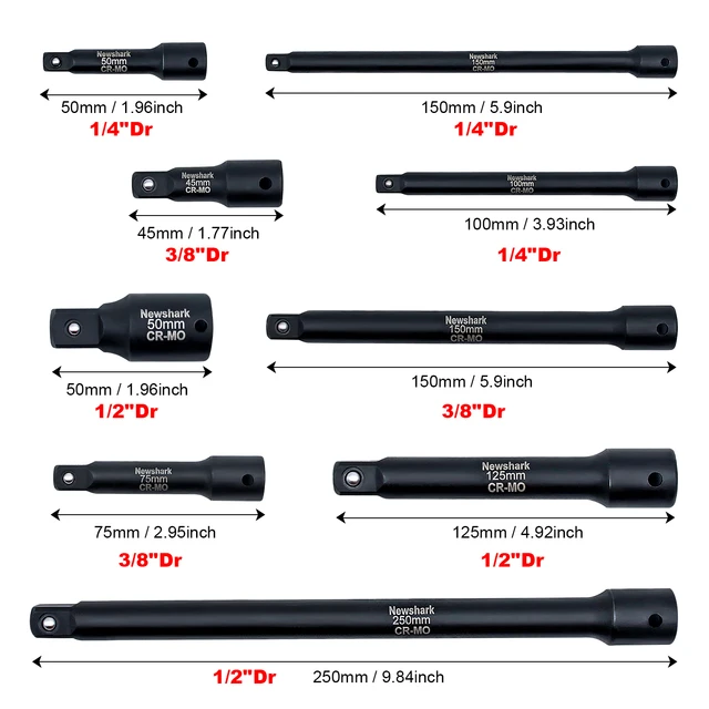 Drive SAE Y 29 Piezas 1/2 Conjunto De Enchuf De Impacto Métrico Con Barras De Extensión Material CR V 1/2 CRV De 69,58 € | DHgate