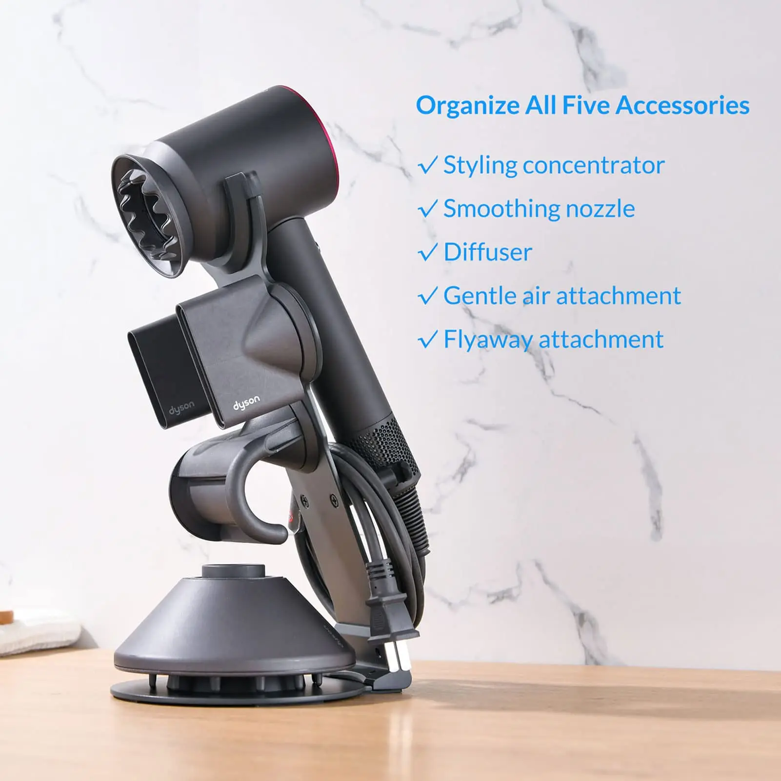 UPGRADED Hair Dryer Holder for Dyson Supersonic Hairdryer with Cable Organizer, Heavy Alloy Steel Stand, Piano Painting Surface 5