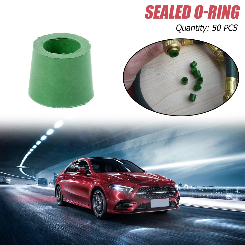A/C 1/4 Sealing O-ring Manifold Repair Green Rubber Gasket 50pcs Charging Hose for Caring Personal Cars Accessories