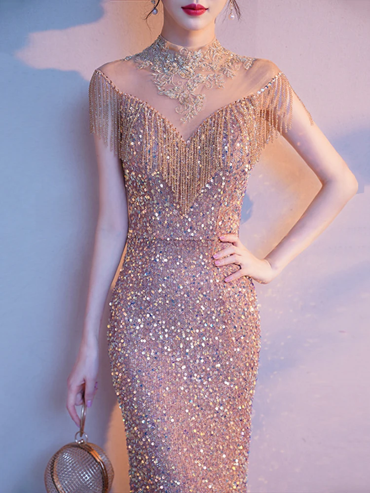 2024 New Birthday Ball Party Banquet Evening Dress Women'S Long Style Style Host Graduation Chorus Performance Wedding Dress