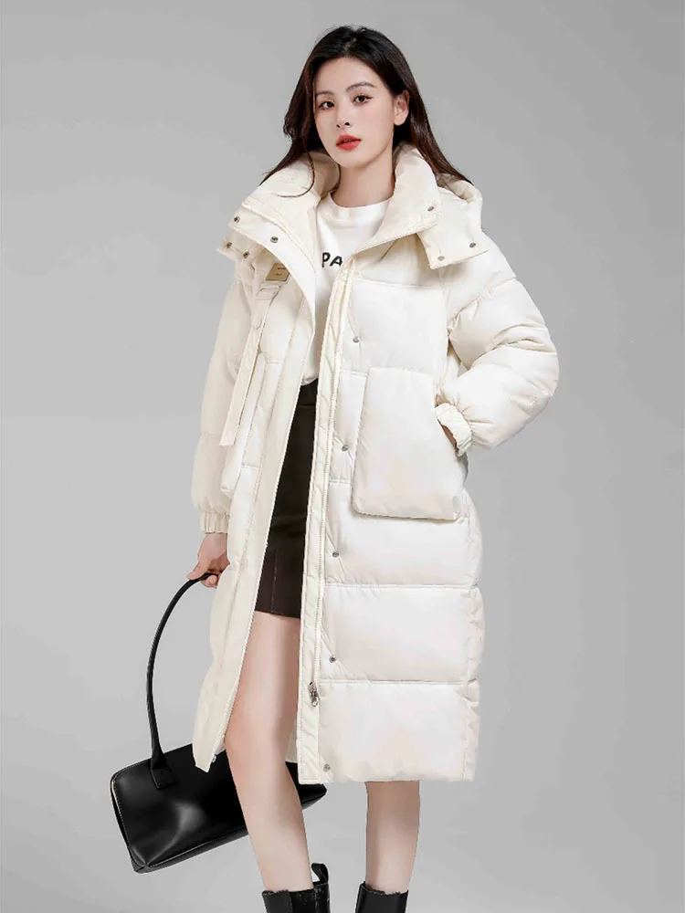 

Новинка 2023, зимняя куртка, женские парки с капюшоном, утепленное пальто средней длины из хлопка на пуху, Женская парка, свободная верхняя одежда