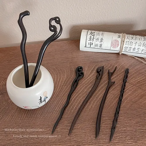 AISHG 여성용 천연 젓가락 모양 헤어핀, 레트로 헤어 클립 핀, 클래식 에스닉, 여아용 헤어 액세서리, 쥬얼리 2
