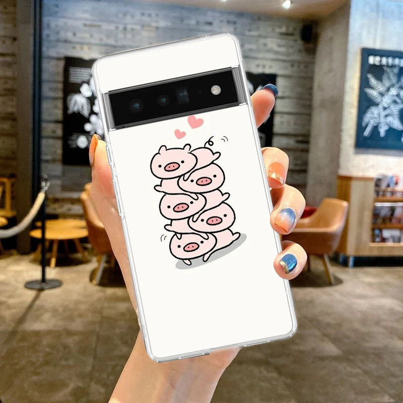 Adorable Pink Pig Cartoon Shockproof Silicone Phone Case - Transparent Shell