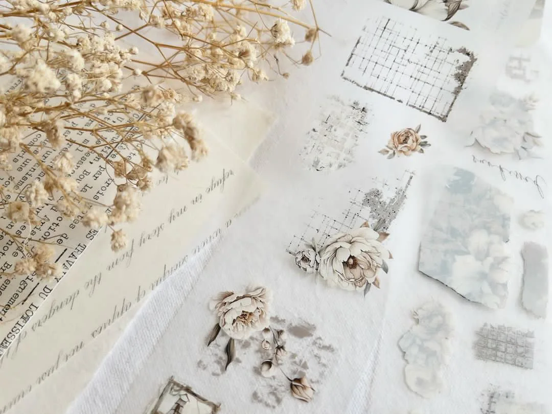 Creawithgaby Studio 빈티지 Amantea 꽃 Washi PET 테이프 플래너 DIY 카드 만들기 스크랩북 계획 장식 스티커
