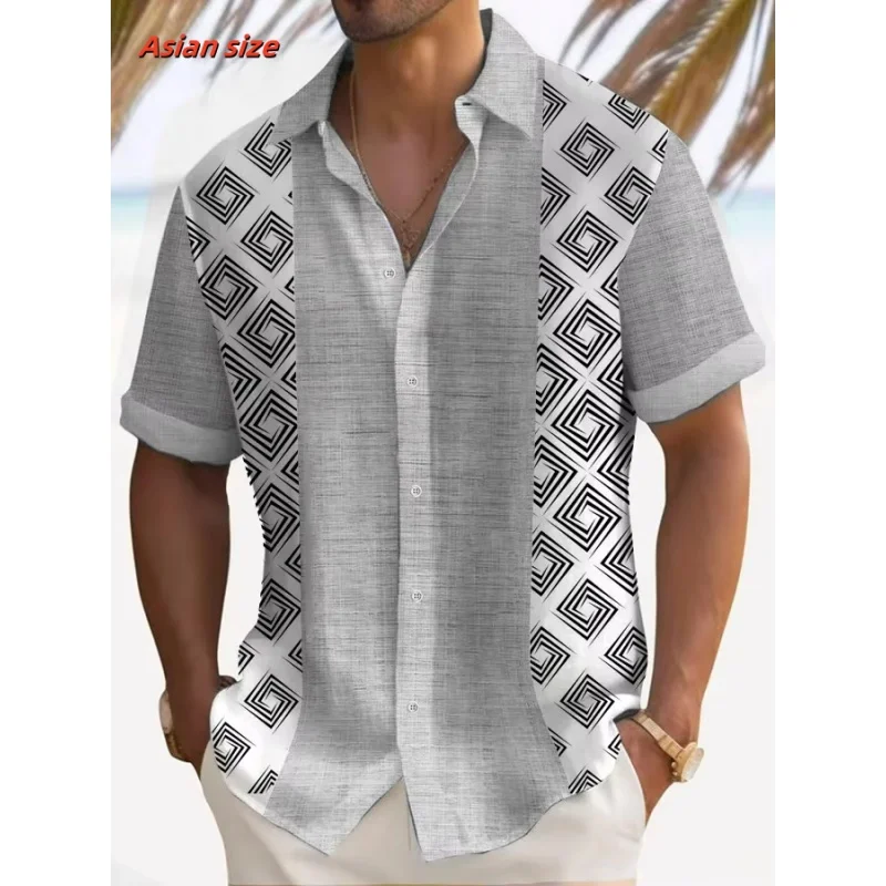 Colorful Stripes Pattern Hawaiian Shirt For Men Color Block 3D Printed Short Sleeve Tops Casual Lapel Aloha Shirts Loose Blouses 2