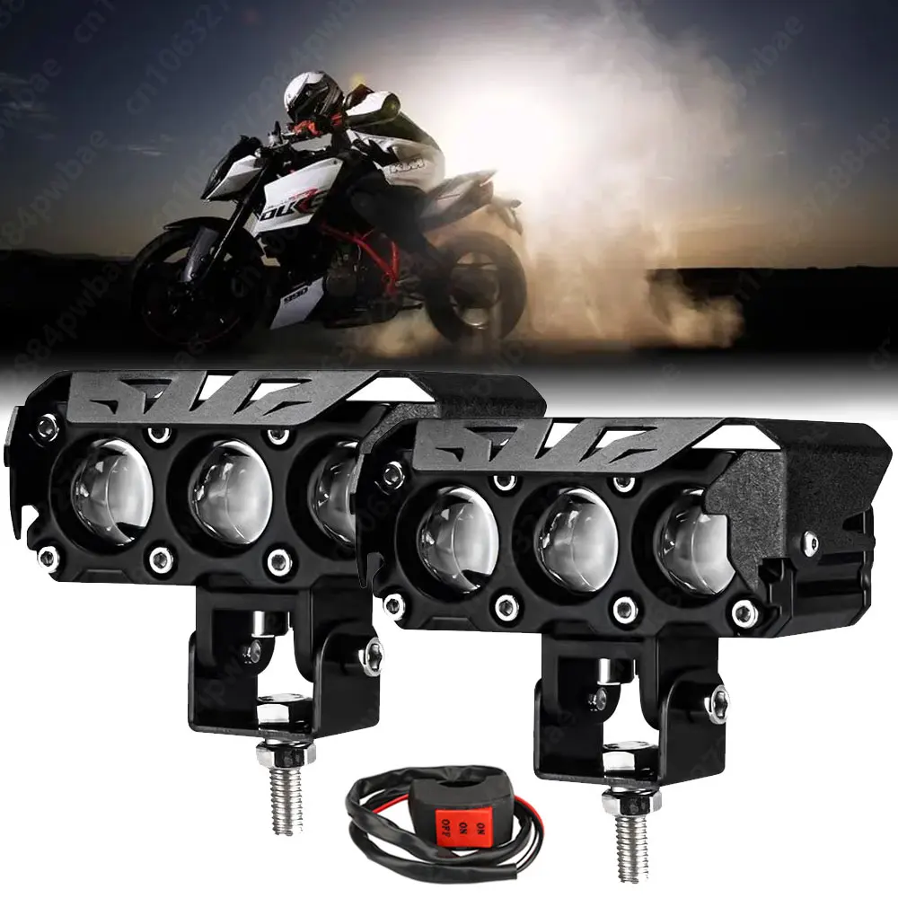 Motorcycle-Lens-Spotlight-Fog-Light-Car-Dual-Color-Led-Headlight-Head ...