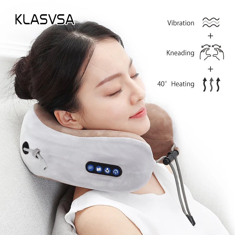 Almohada de viaje en forma de U Masajeador de cuello con soporte térmico  para el cuello, almohada cervical de espuma viscoelástica, almohada de  masaje