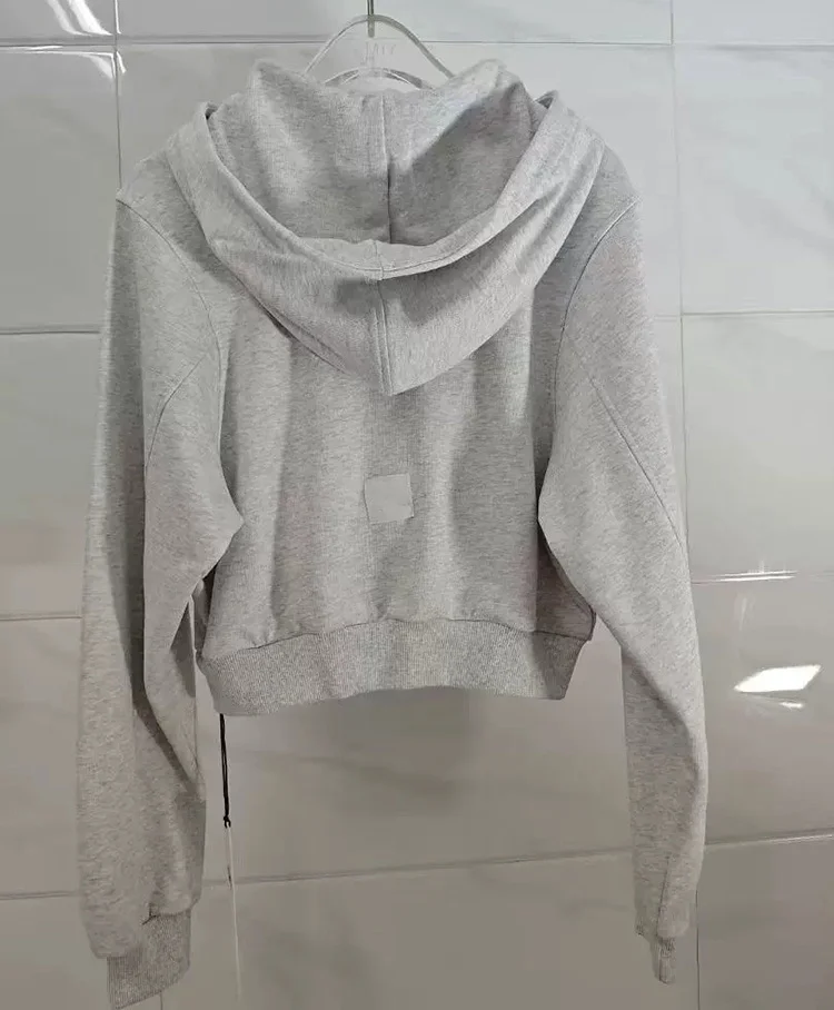 Sportmode, vielseitiger, einfarbiger, kurzer Reißverschluss-Kapuzenmantel, lockeres, lässiges Cardigan-Sweatshirt – Detail 3