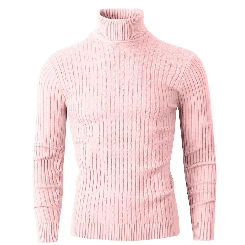 Autumn Men's Long Sleeve Knitted Sweater Winter Warm Turtleneck Pullovers Breathable Streetwear Solid Color Knitted Sweater Men 3