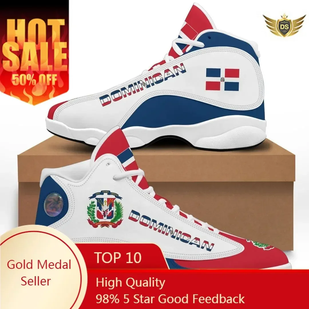 Print On Demand Custom Sneaker Dominica Flag Pattern Print Men's Basketball Sneaker Plus Size 45 46 47 48 Teens Sport Shoes 2021