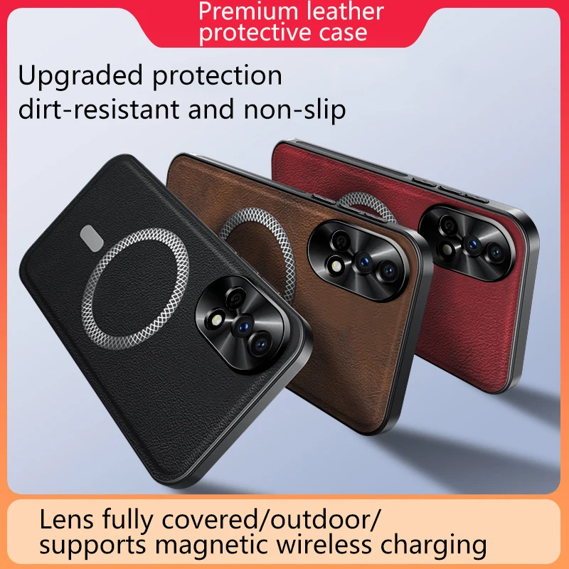 Premium PU Leather Shockproof Phone Case with Magnetic Ring & Lens Protection