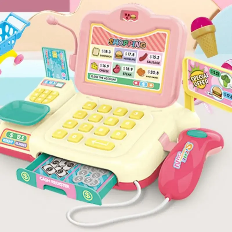 Cash Register Pretend Play Calculator Cash Register Toy Children Girl Grocery Store Playset With Lights And Sounds Education Toy