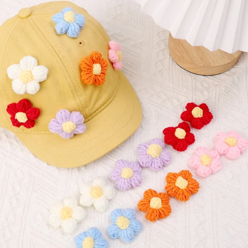 DIY Clothing Knitted Flower Accessories Sweater Hat Bag Cute Convenient Decoration Components Handmade Cotton Soft Puff Flowers