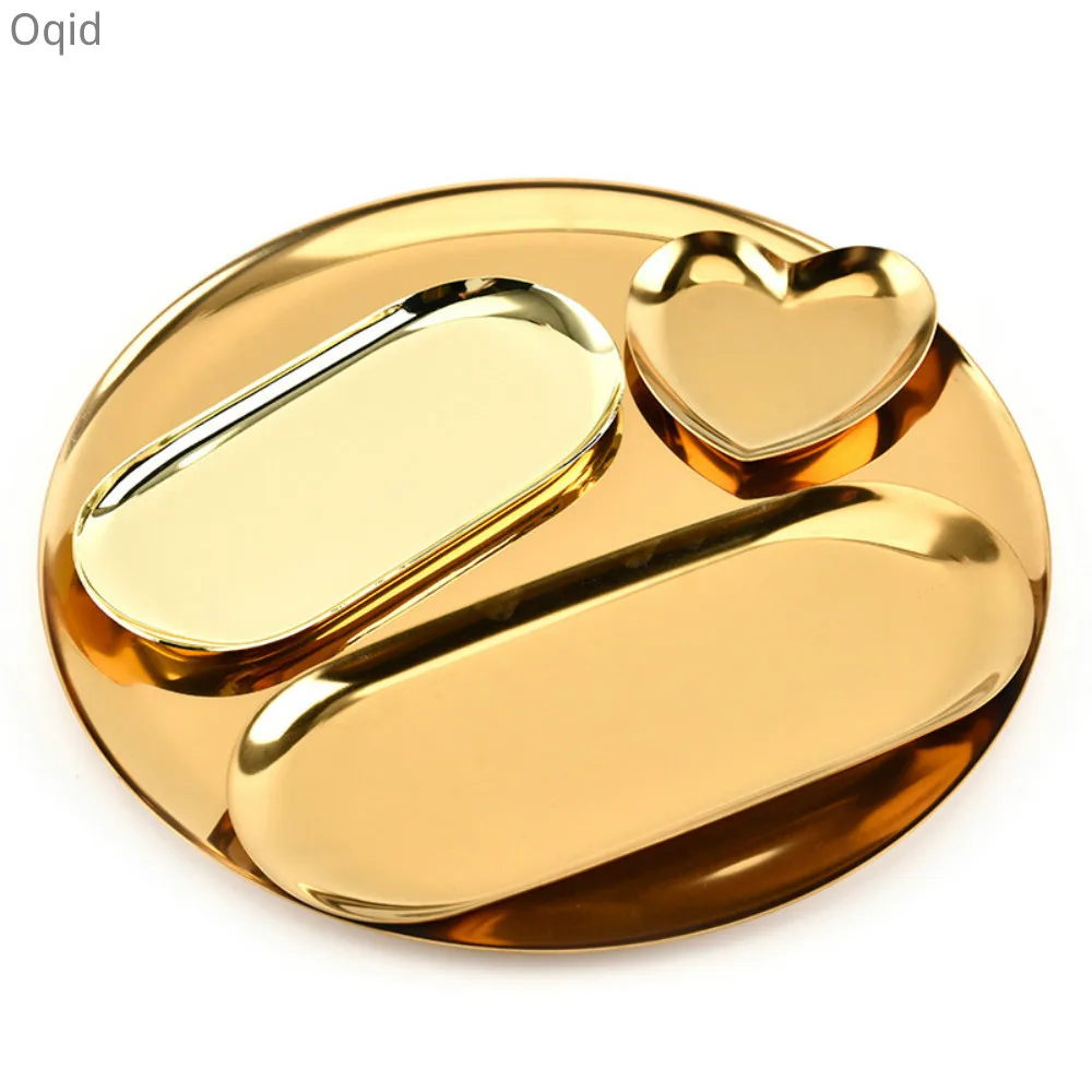 

4PCS/set Jewellery Trays Mini Metal Empty Pocket Trinket Jewelry Ring Dish Silver Gold Saucer Golden Jewlery Small Things Plates