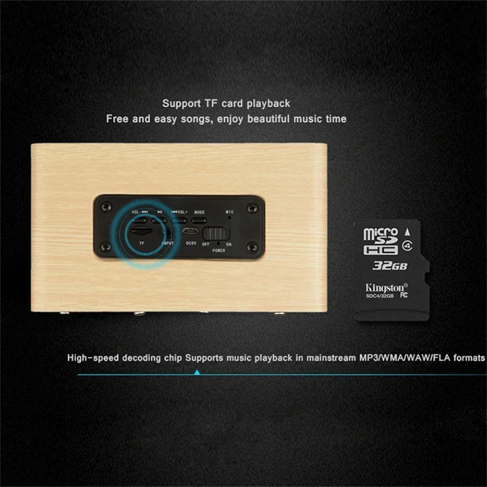 Bluetooth Speaker 3.5mm Aux Mode Portable Bluetooth Speakers 10W Wooden Speaker Dual Horn Sound Box For Smartphones Wireless Subwoofer TF Card