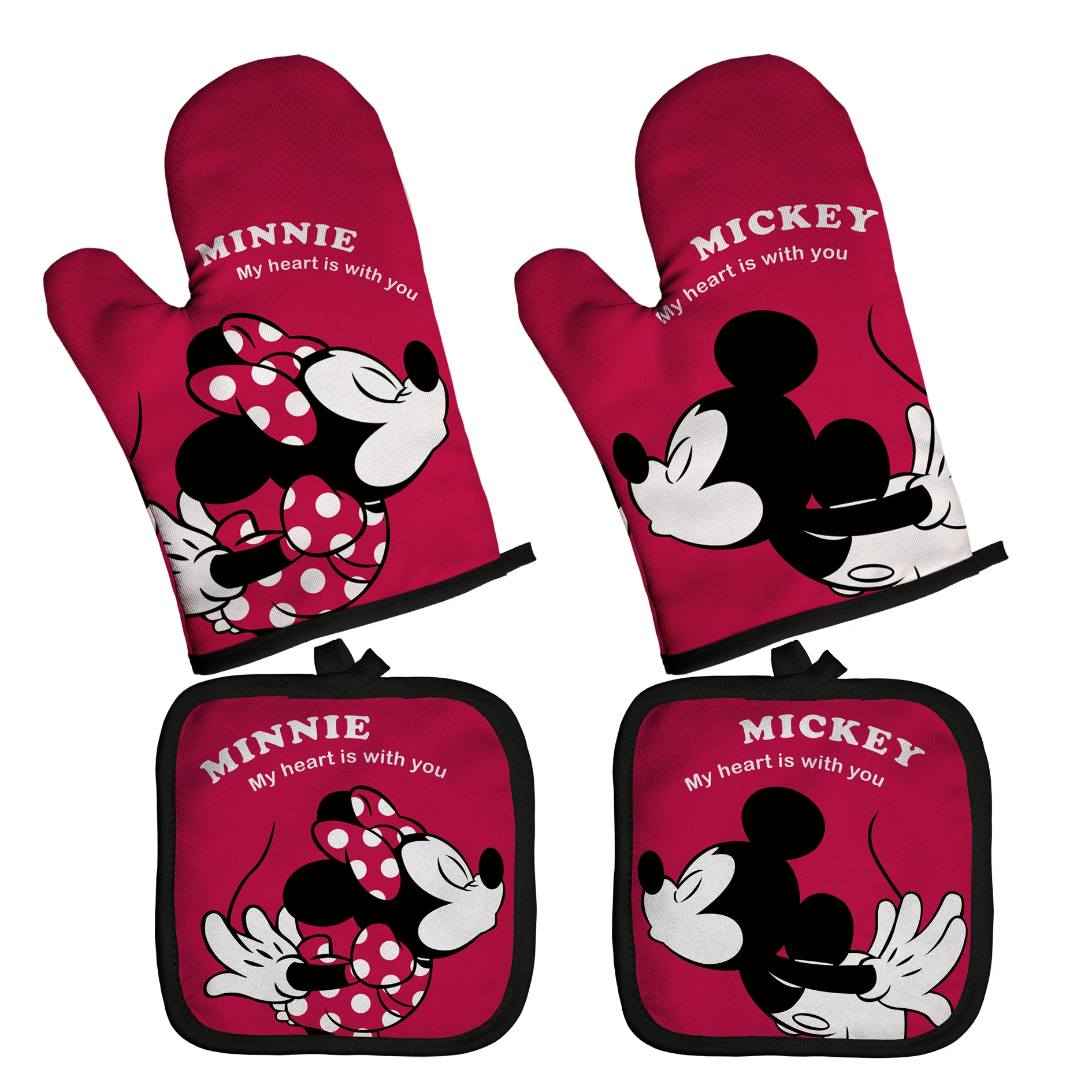 Mickey Mouse Potholders Oven Mitts Microwave Baking Gloves Insulation Gloves Mat Polyester Kitchen for Cooking