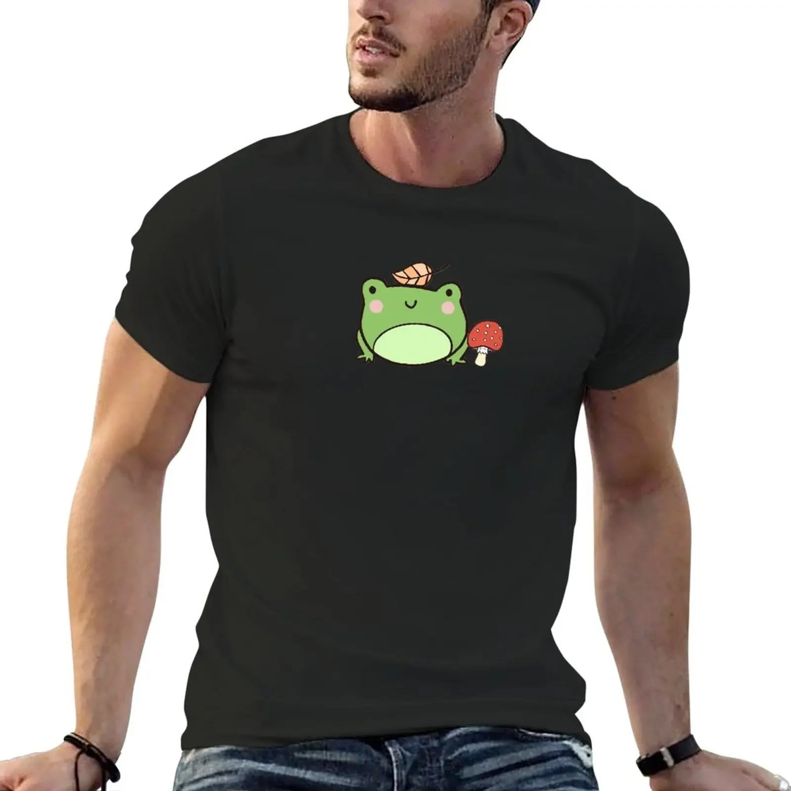 

Симпатичная хлопковая футболка с капюшоном в виде лягушки, гриба, кавайная Эстетическая толстовка, рубашки с индивидуальным дизайном, графические футболки, одежда для мужчин