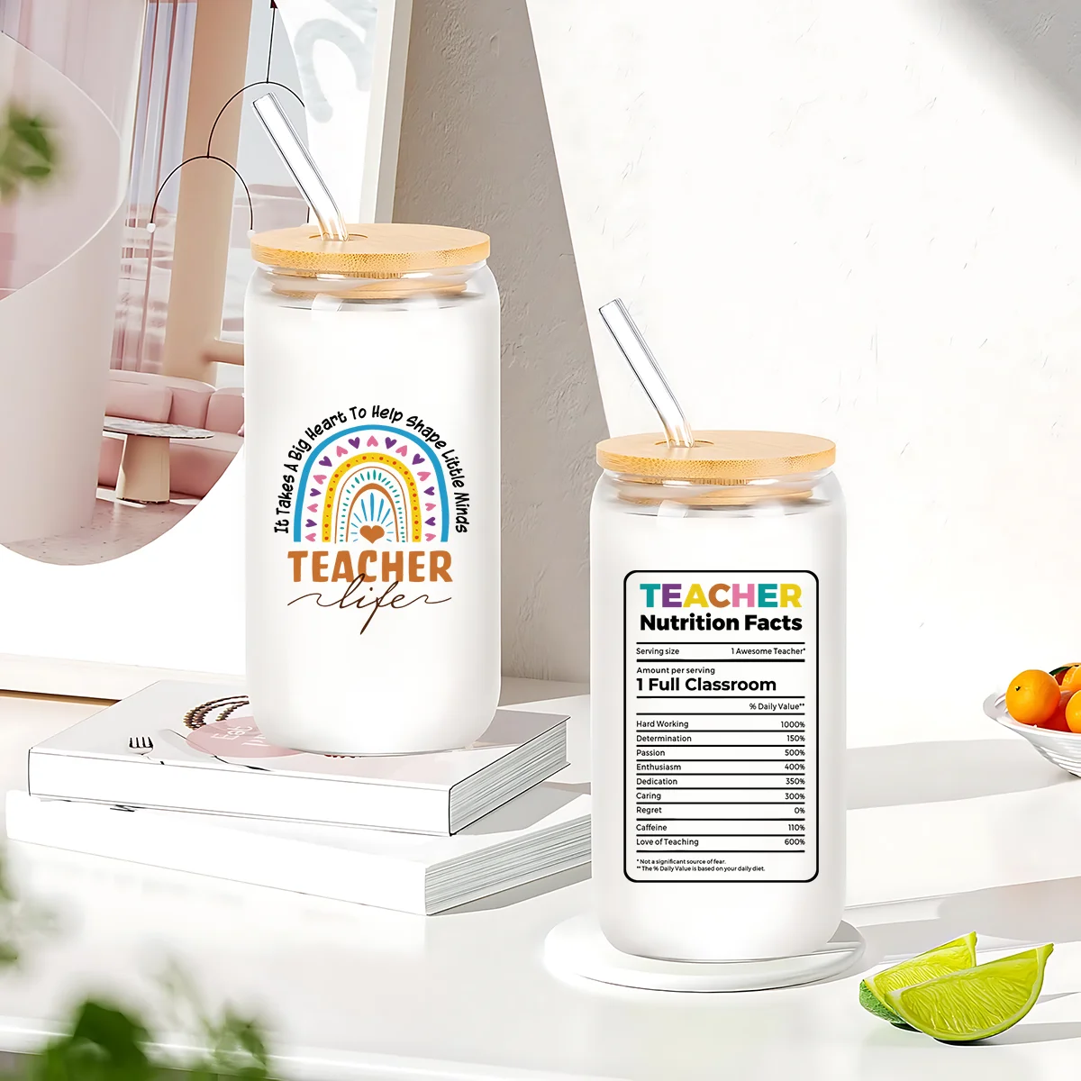 Teacher travel glass cup, teacher coffee cup, teacher Christmas gift, glass cup gift, cola coffee milk tea cup